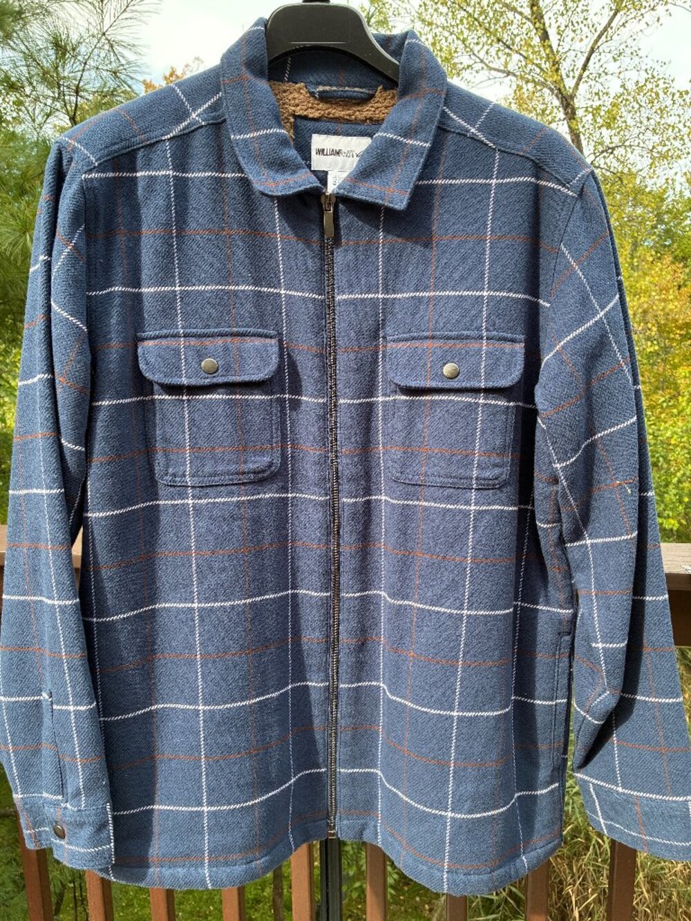 William Rast Blue Plaid Fleece Zip-up Shirt Jacket, Shacket, double pockets XL